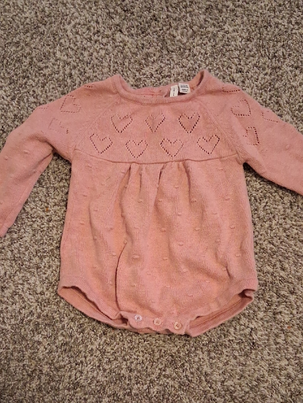 Janie and Jack Pink Knit Heart Detail Long Sleeve One-Piece